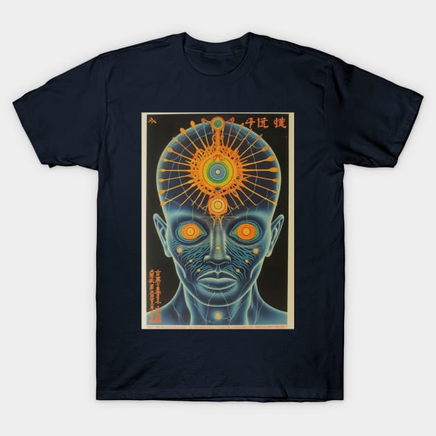 Retro Sci-Fi Third Eye Awakened Man Vintage Artwork - Cosmic Enlightenment T-Shirt by Soulphur Media